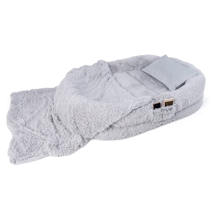 Human Dog Bed with Soft Blanket and Present Plump Pillow Grey - TidySpaces