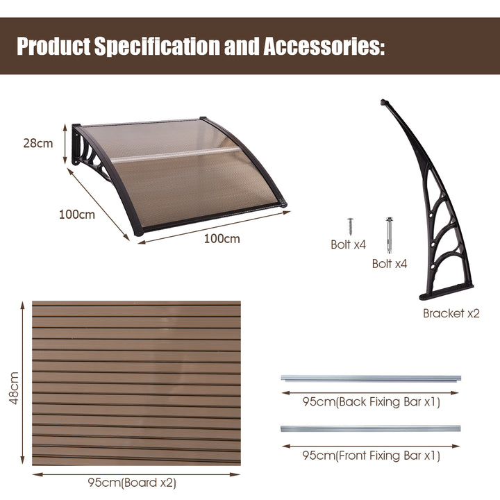 Door Canopy Awning Shelter Front Back Porch Window Roof Outdoor Shade 100*100CM - TidySpaces