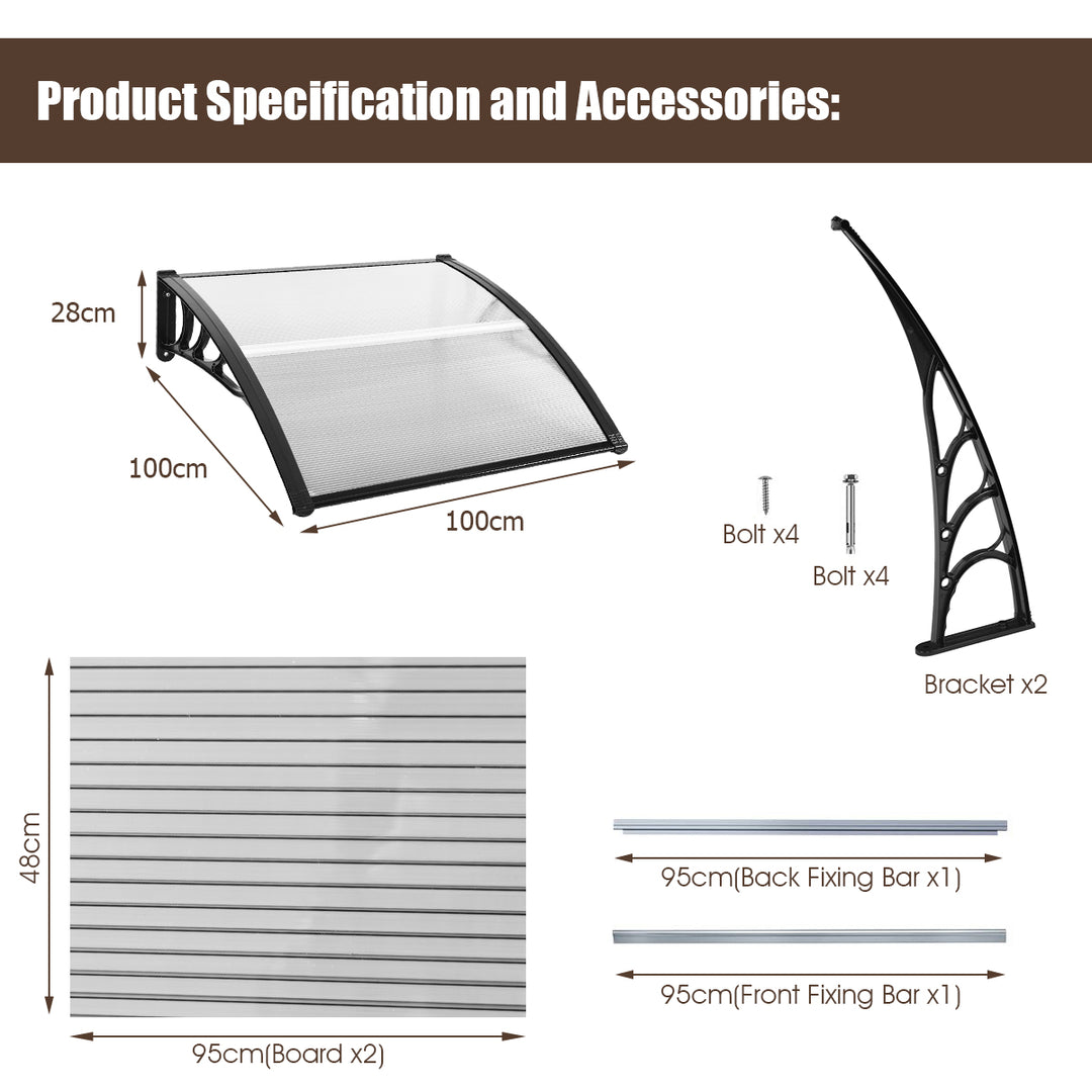 Door Canopy Awning Shelter Front Back Porch Window Roof Outdoor Shade 100*100CM - TidySpaces