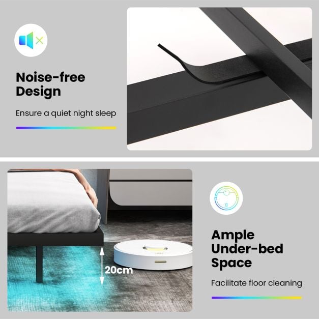 Double/King Size Floating Bed Frame with Adjustable Headboard and Charging Station Grey - TidySpaces