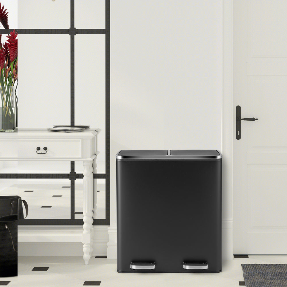Double Recycle Pedal Bin wth Dual Removable Compartments - TidySpaces