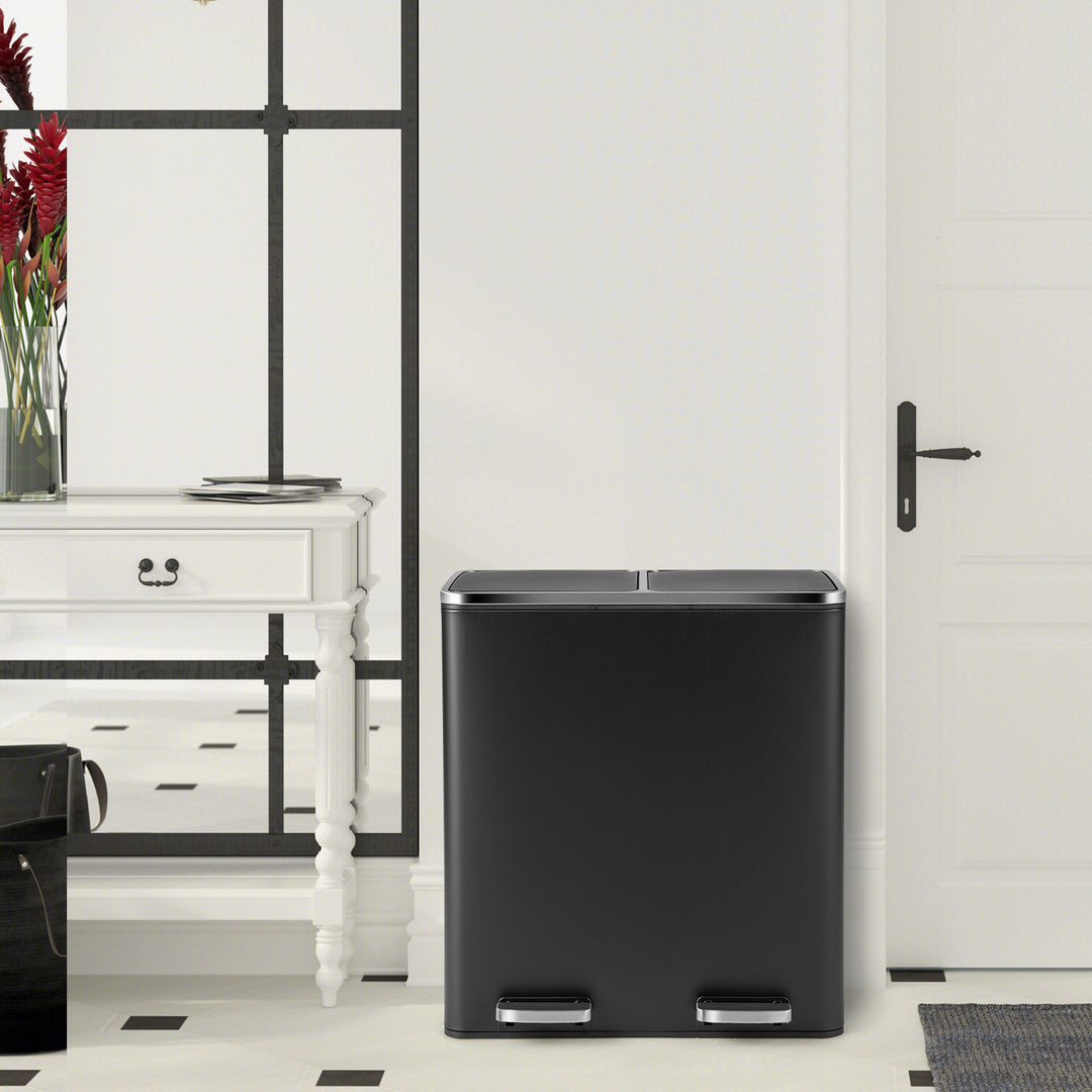 Double Recycle Pedal Bin wth Dual Removable Compartments - TidySpaces