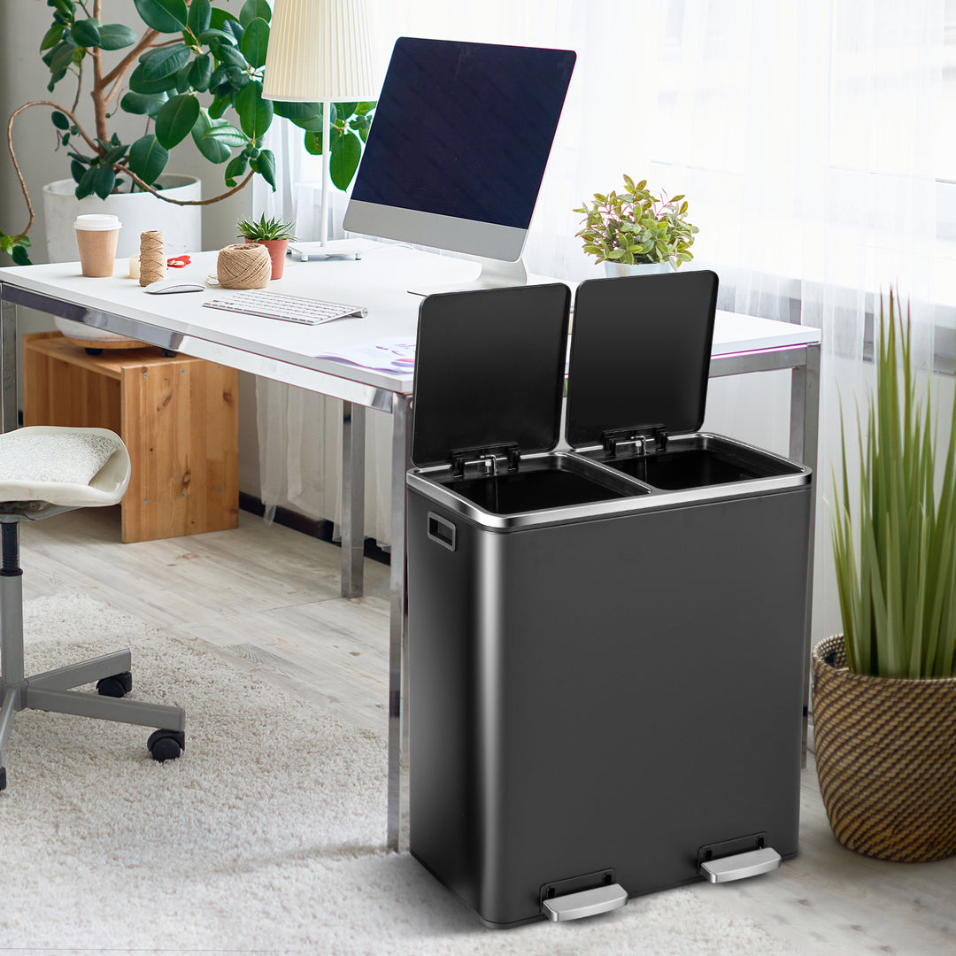 Double Recycle Pedal Bin wth Dual Removable Compartments - TidySpaces