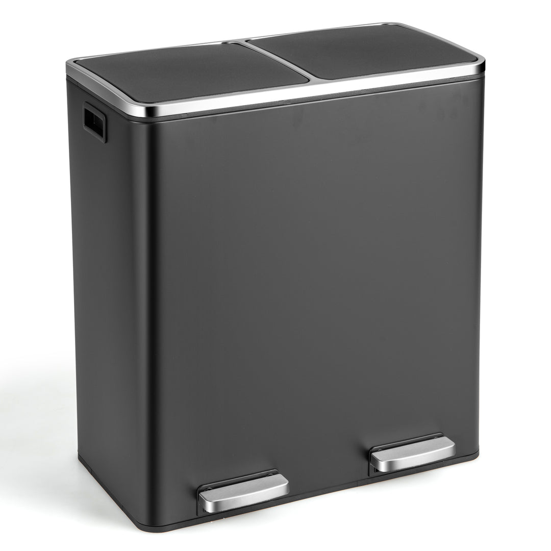 Double Recycle Pedal Bin wth Dual Removable Compartments Black - TidySpaces