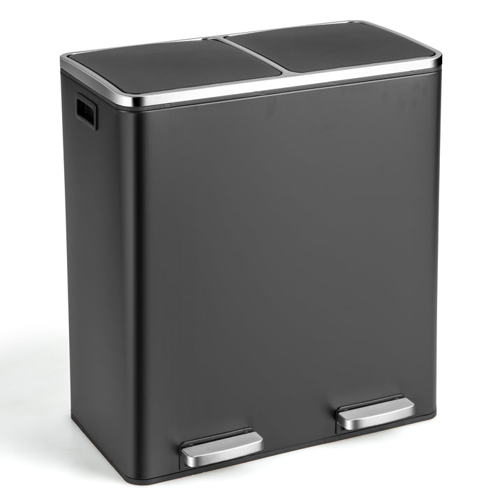 Double Recycle Pedal Bin wth Dual Removable Compartments Black - TidySpaces