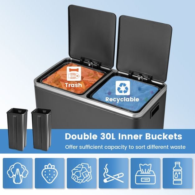 Double Recycle Pedal Bin wth Dual Removable Compartments for Home and Office Use