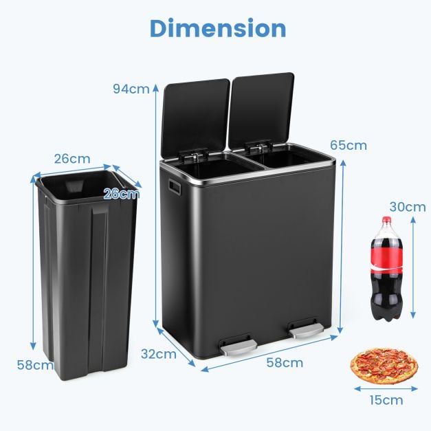 Double Recycle Pedal Bin wth Dual Removable Compartments for Home and Office Use