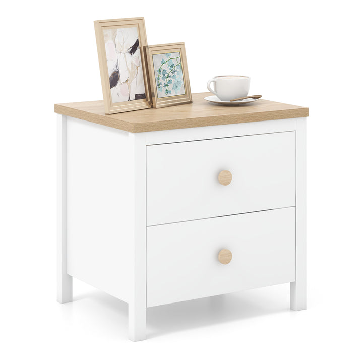 Drawer Nightstand Farmhouse Bedside Table with Storage White - TidySpaces