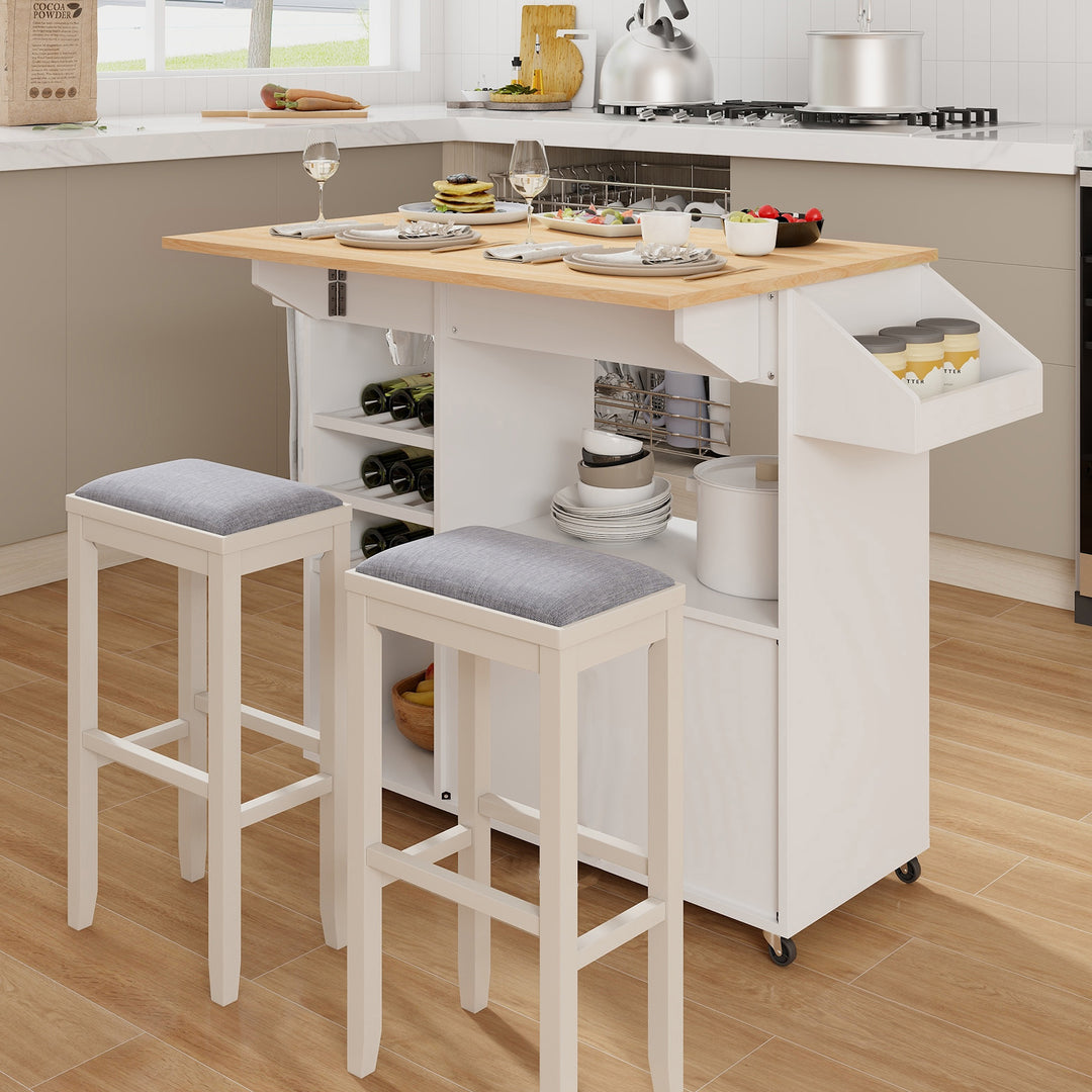 Mobile Drop Leaf Kitchen Island Cart with Microwave Shelf and Wine Rack - TidySpaces