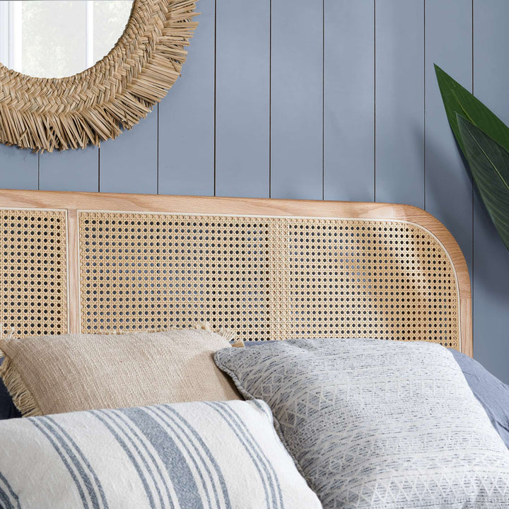 Elina Rattan Bed with Minimalist Design and Natural Wood Frame