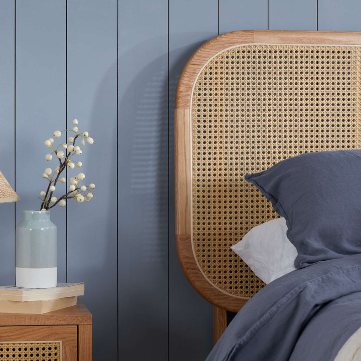 Elina Rattan Bed with Minimalist Design and Natural Wood Frame