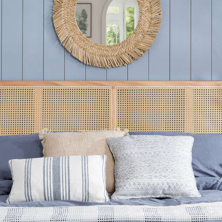 Elina Rattan Bed with Minimalist Design and Natural Wood Frame