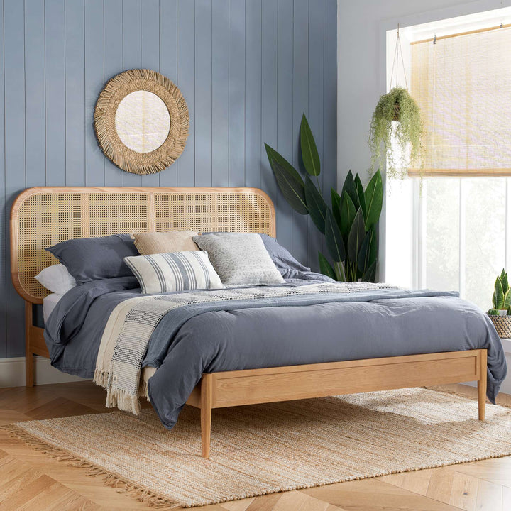 Elina Rattan Bed with Minimalist Design and Natural Wood Frame