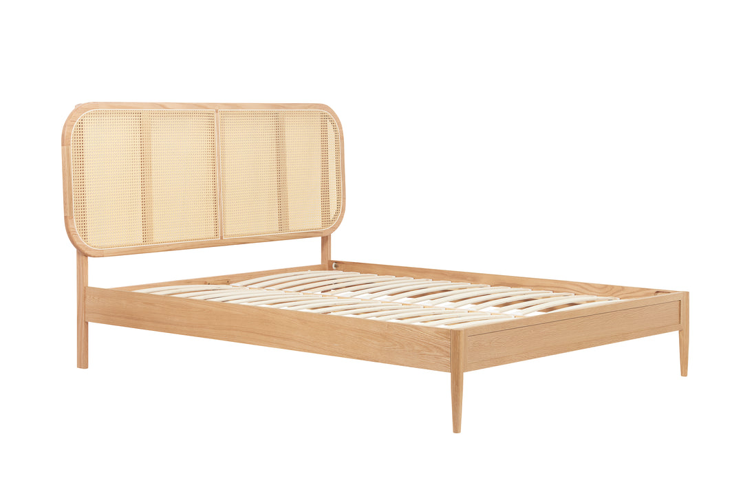 Elina Rattan Bed with Minimalist Design and Natural Wood Frame