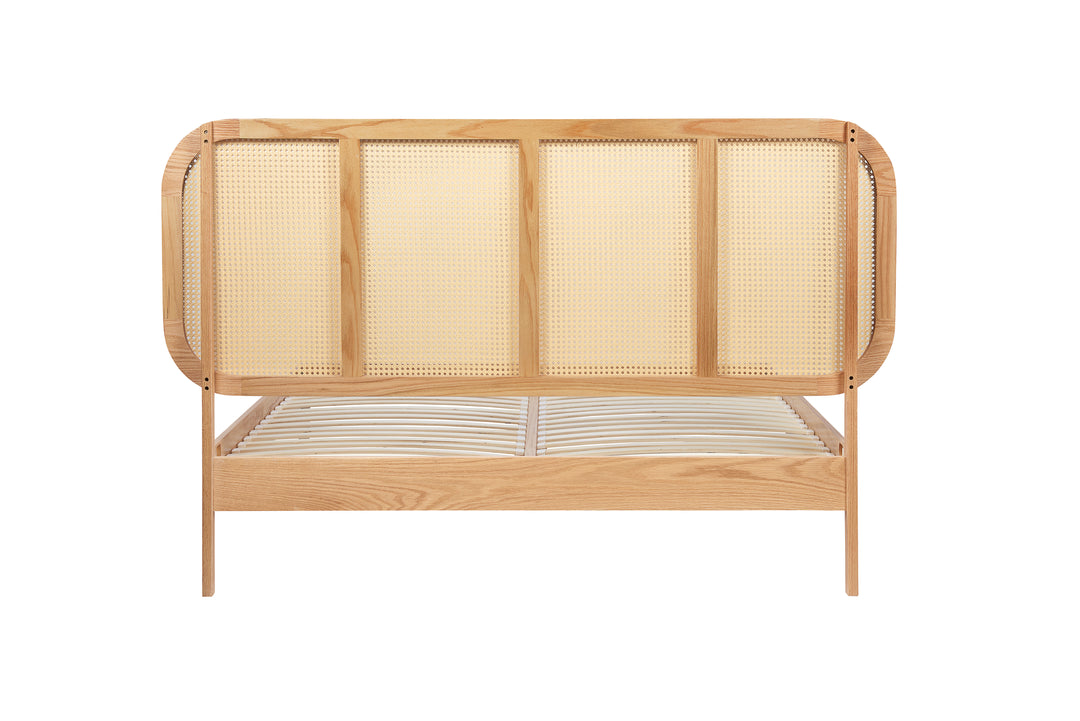 Elina Rattan Bed with Minimalist Design and Natural Wood Frame