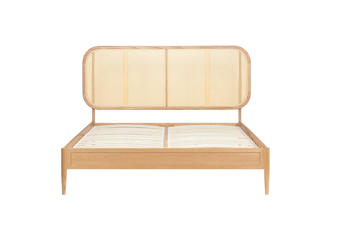 Elina Rattan Bed with Minimalist Design and Natural Wood Frame