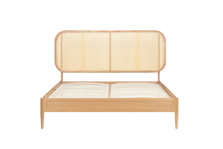 Elina Rattan Bed with Minimalist Design and Natural Wood Frame