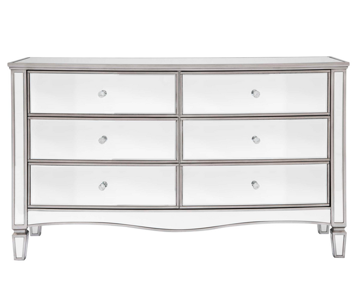 Elysee Wide 6 Drawer Chest with Mirrored Finish for Bedrooms