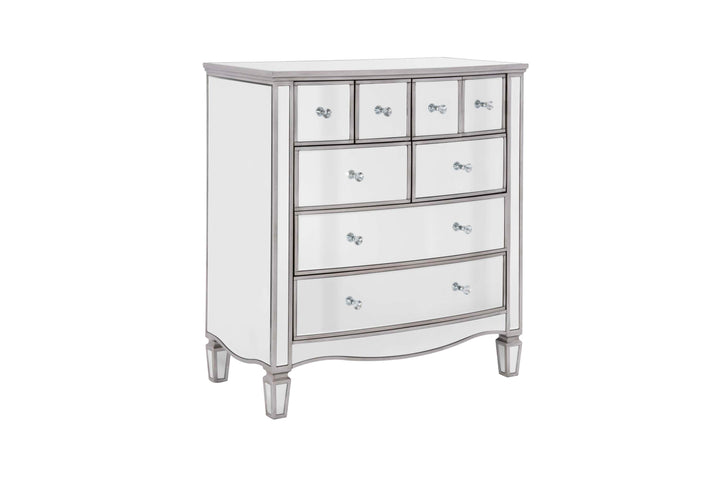 Elysee Merchant Chest 8 Drawer Mirrored Dresser with Crystal Handles