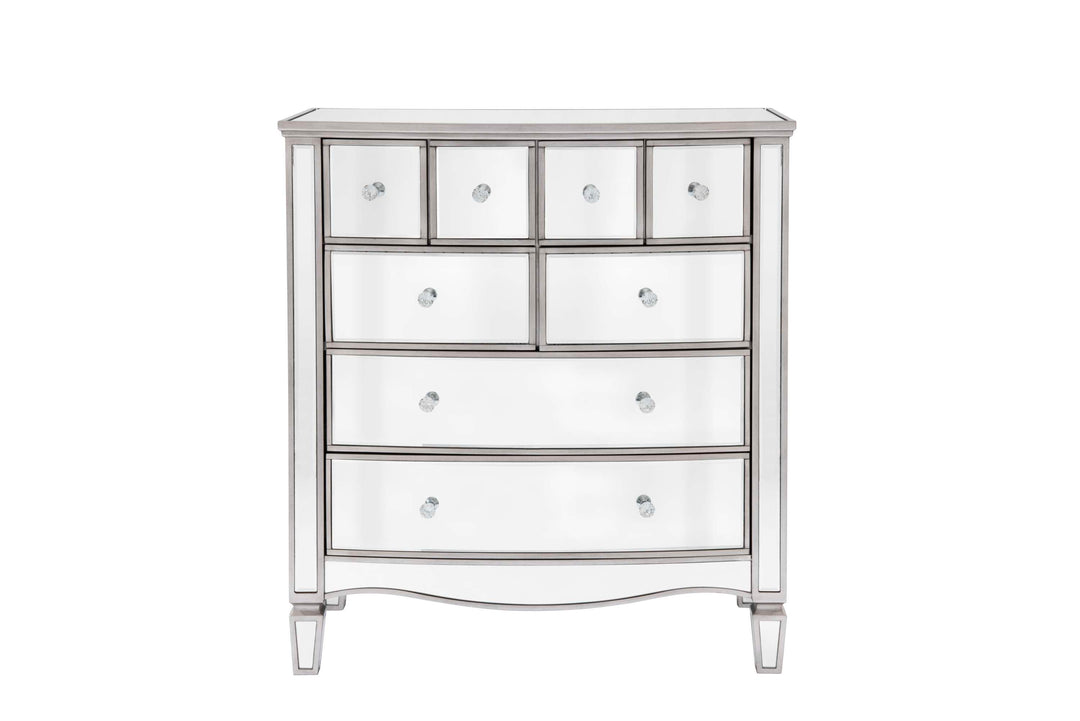 Elysee Merchant Chest 8 Drawer Mirrored Dresser with Crystal Handles