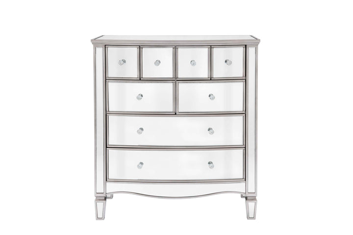 Elysee Merchant Chest 8 Drawer Mirrored Dresser with Crystal Handles