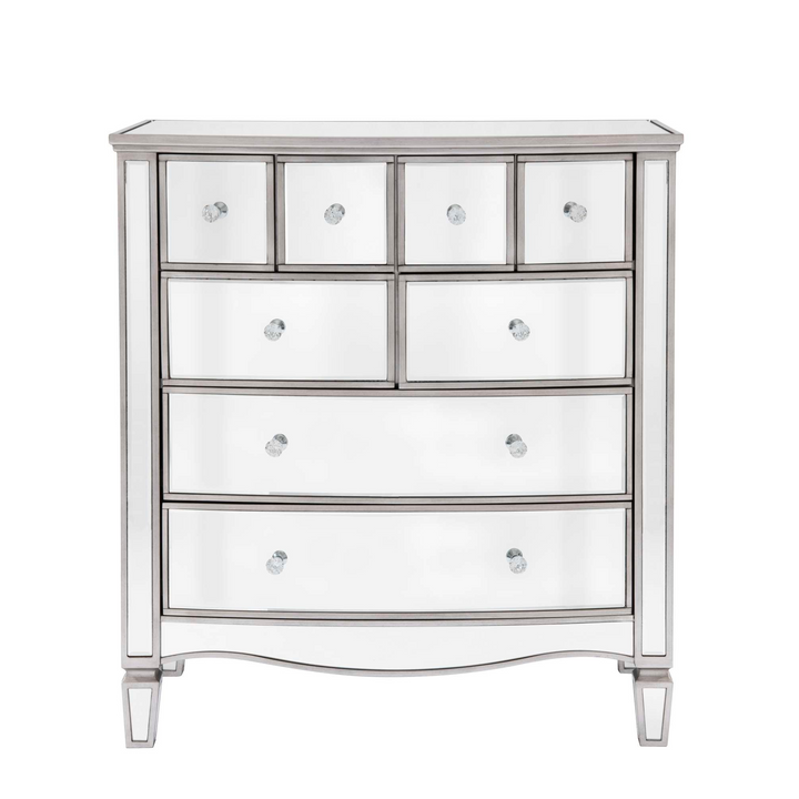 Elysee Merchant Chest 8 Drawer Mirrored Dresser with Crystal Handles
