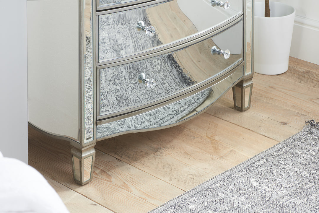 Elysee Merchant Chest 8 Drawer Mirrored Dresser with Crystal Handles