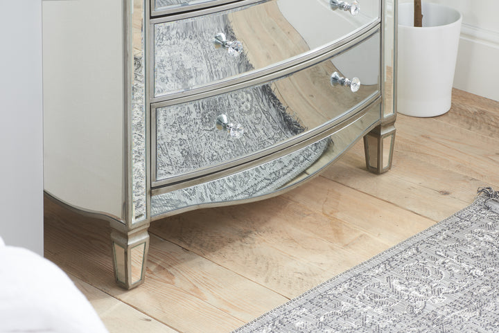 Elysee Merchant Chest 8 Drawer Mirrored Dresser with Crystal Handles