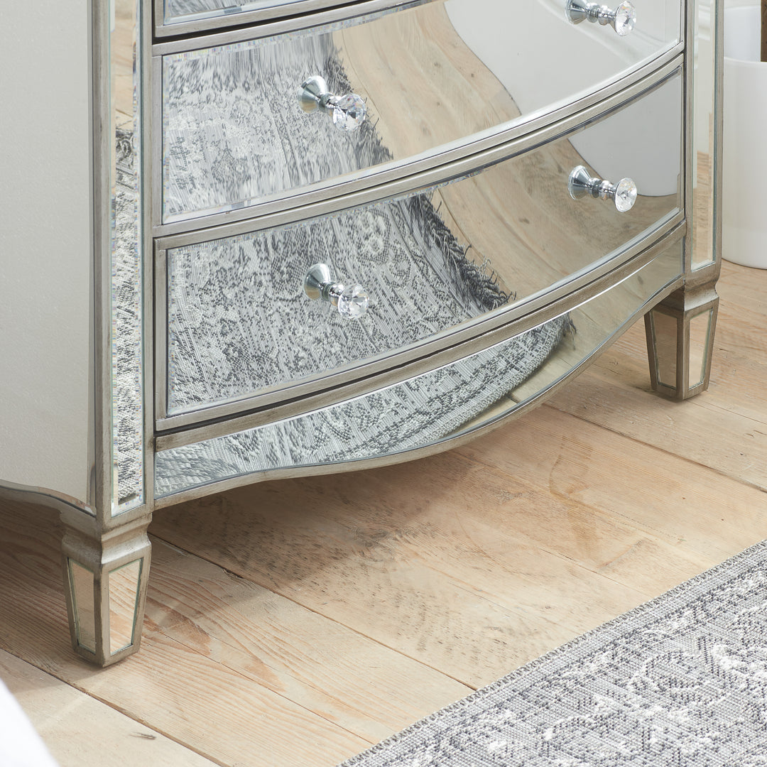 Elysee Merchant Chest 8 Drawer Mirrored Dresser with Crystal Handles