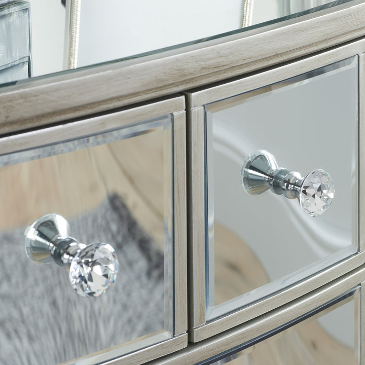 Elysee Merchant Chest 8 Drawer Mirrored Dresser with Crystal Handles