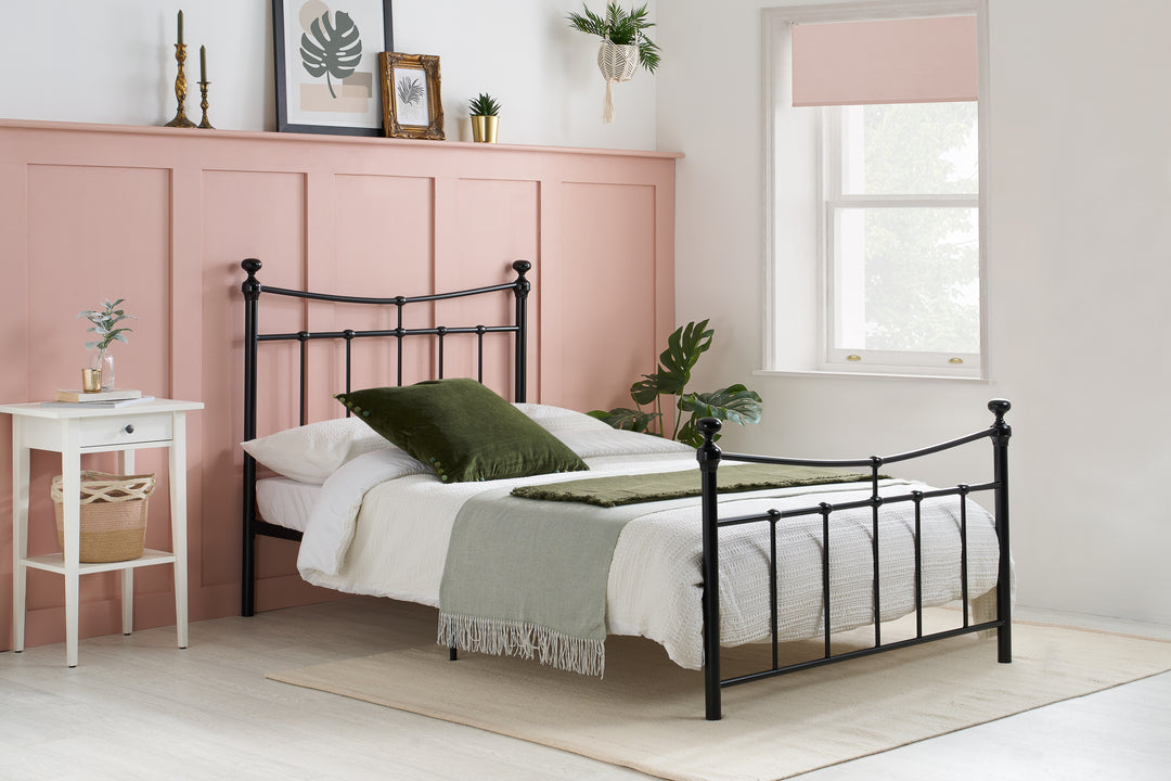 Emily Steel Bed Frame with Curved Rails and Sprung Slatted Base in Black or Cream Finish