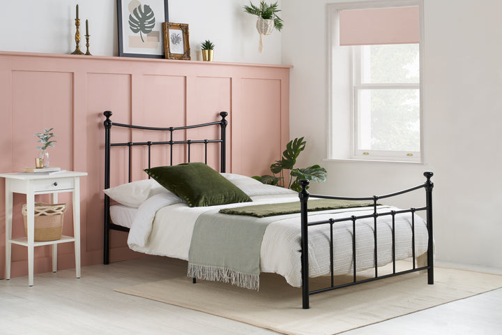 Emily Steel Bed Frame with Curved Rails and Sprung Slatted Base in Black or Cream Finish