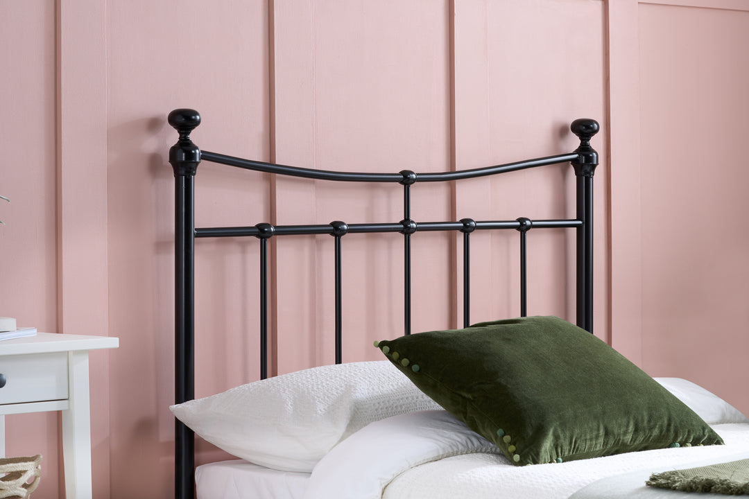 Emily Steel Bed Frame with Curved Rails and Sprung Slatted Base in Black or Cream Finish