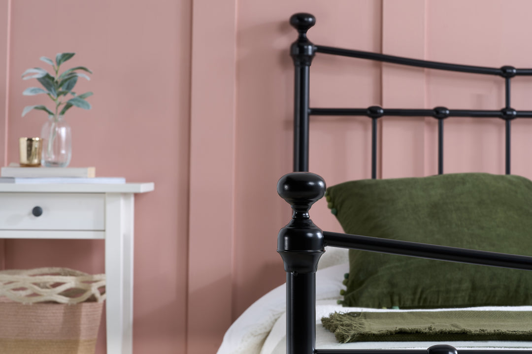 Emily Steel Bed Frame with Curved Rails and Sprung Slatted Base in Black or Cream Finish