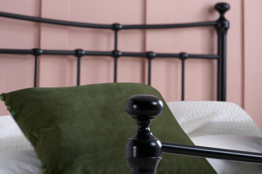 Emily Steel Bed Frame with Curved Rails and Sprung Slatted Base in Black or Cream Finish