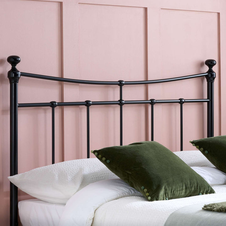 Emily Steel Bed Frame with Curved Rails and Sprung Slatted Base in Black or Cream Finish