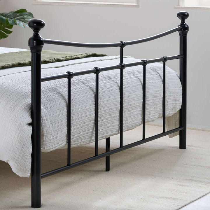 Emily Steel Bed Frame with Curved Rails and Sprung Slatted Base in Black or Cream Finish