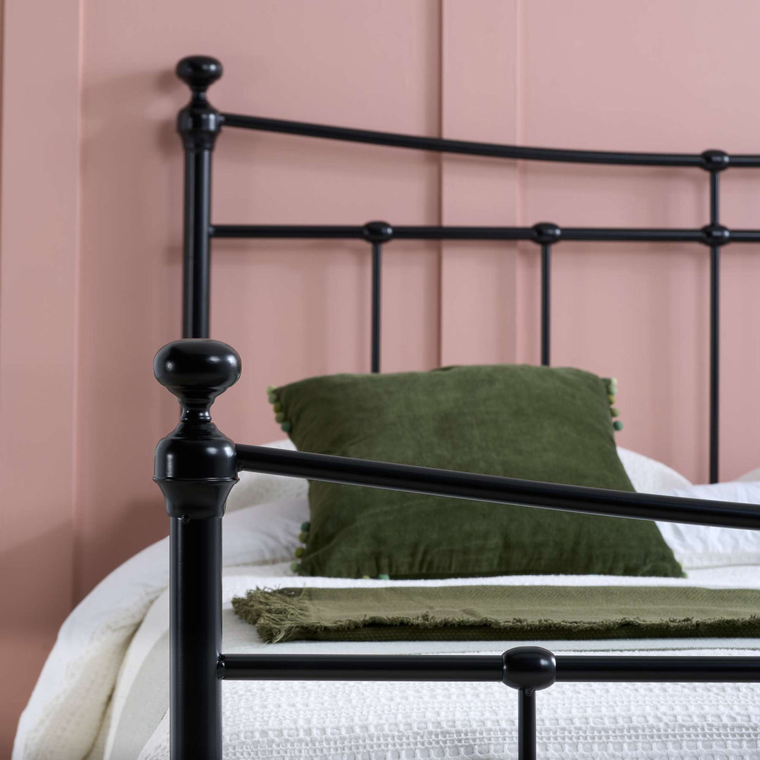 Emily Steel Bed Frame with Curved Rails and Sprung Slatted Base in Black or Cream Finish