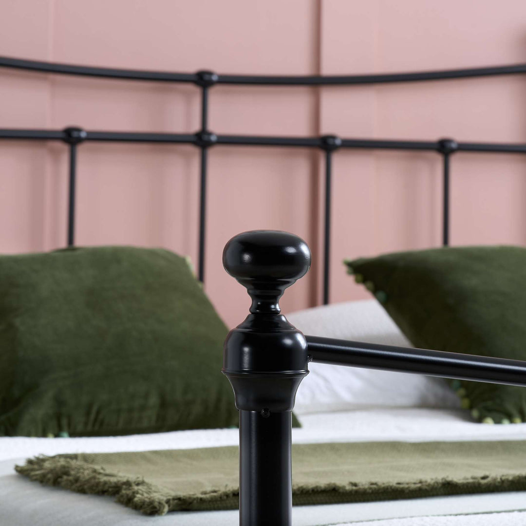 Emily Steel Bed Frame with Curved Rails and Sprung Slatted Base in Black or Cream Finish
