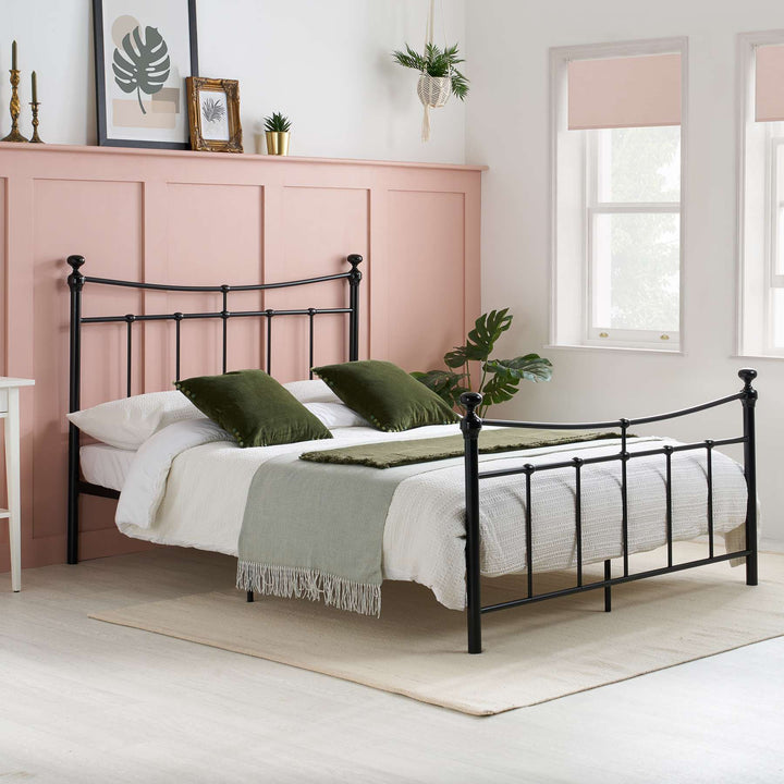 Emily Steel Bed Frame with Curved Rails and Sprung Slatted Base in Black or Cream Finish