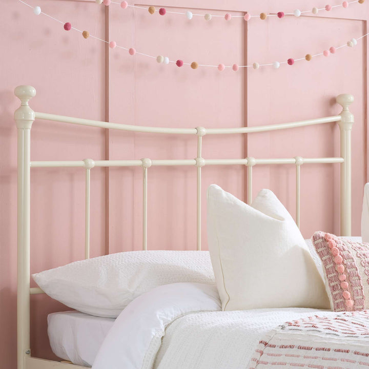Emily Steel Bed Frame with Curved Rails and Sprung Slatted Base in Black or Cream Finish