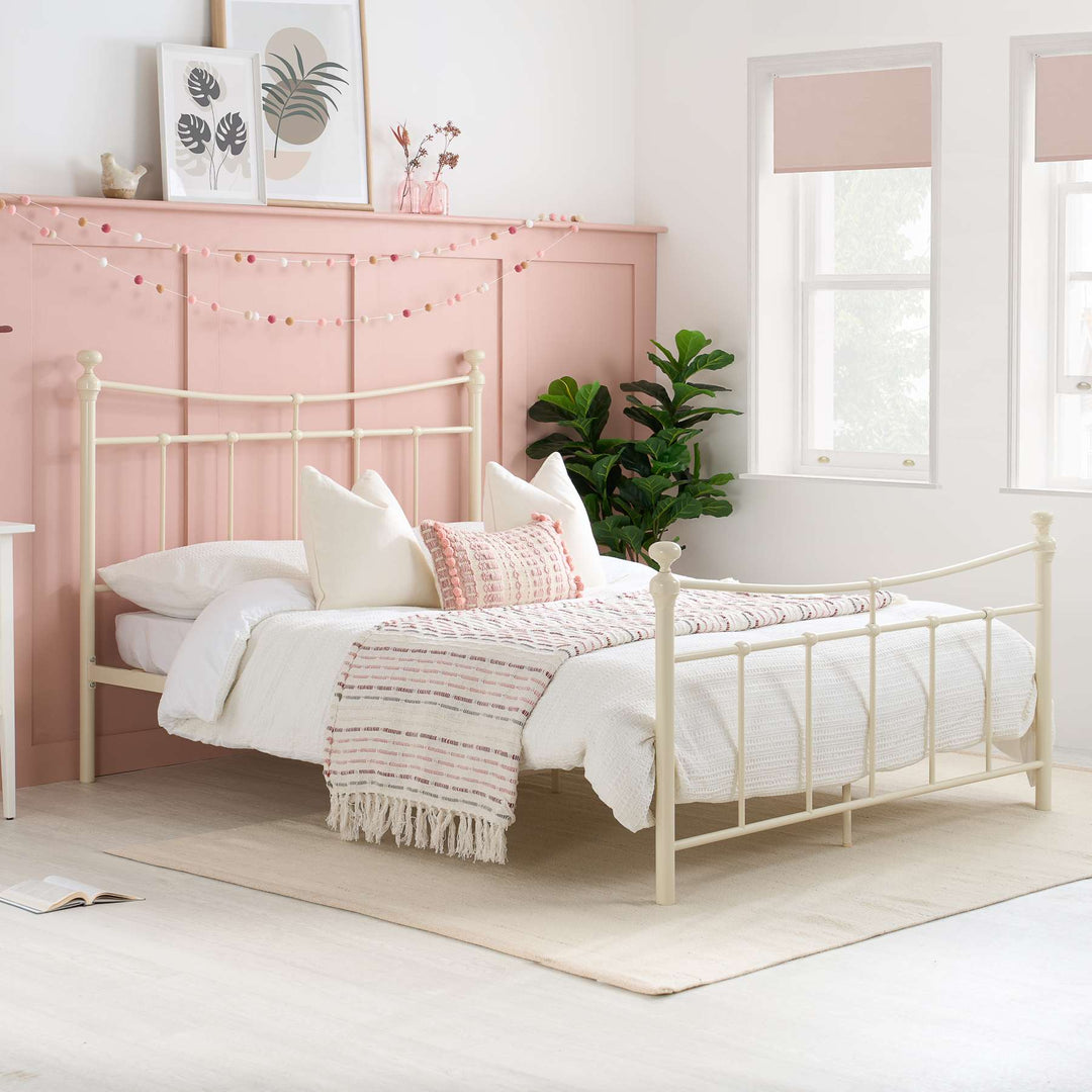Emily Steel Bed Frame with Curved Rails and Sprung Slatted Base in Black or Cream Finish