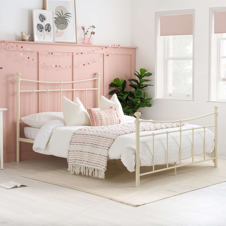Emily Steel Bed Frame with Curved Rails and Sprung Slatted Base in Black or Cream Finish