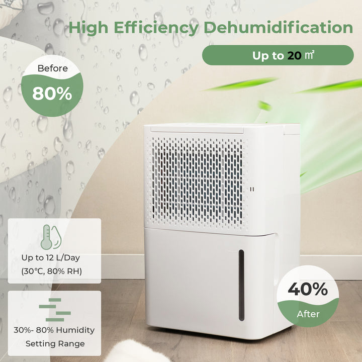 12L/Day Dehumidifier with Continuous Drying Auto Mode and 24H Timer-White