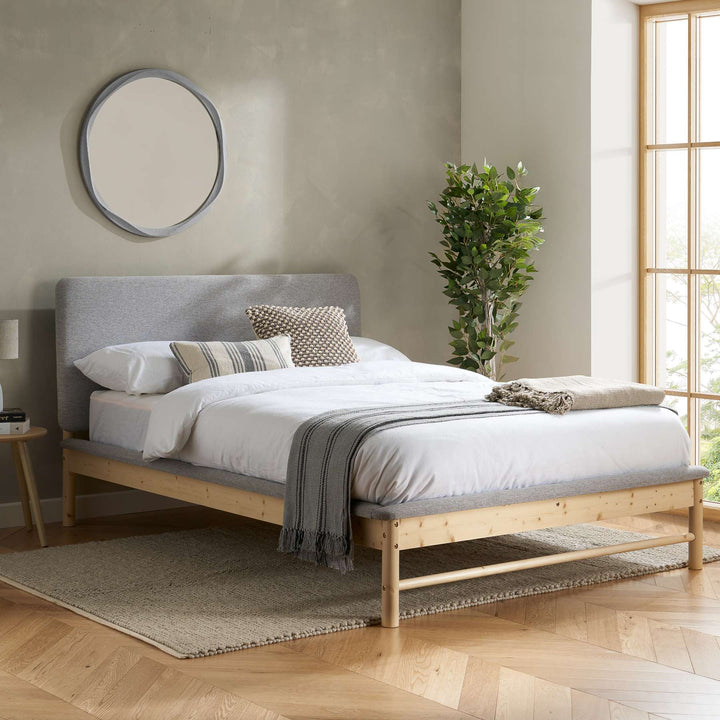Scandinavian Style Ezra Bed with Natural Wood Frame for Modern Comfort