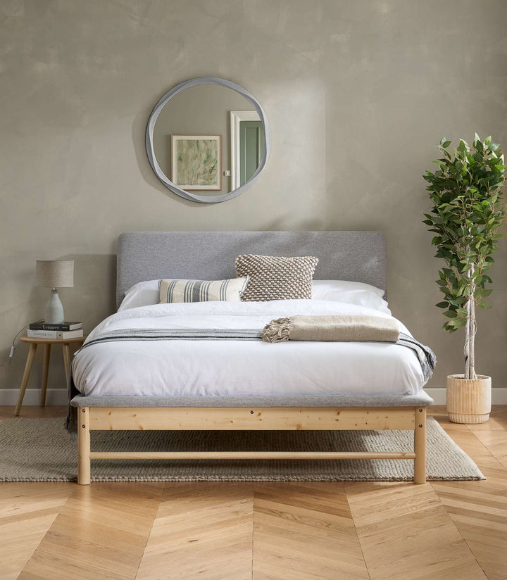 Scandinavian Style Ezra Bed with Natural Wood Frame for Modern Comfort