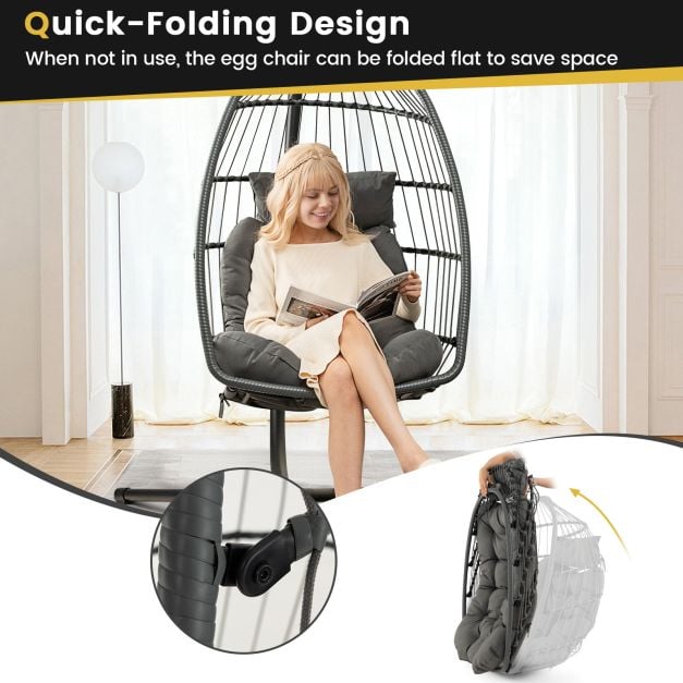 Hanging Egg Swing Hammock Chair with Head Pillow and Large Seat Cushion-Grey