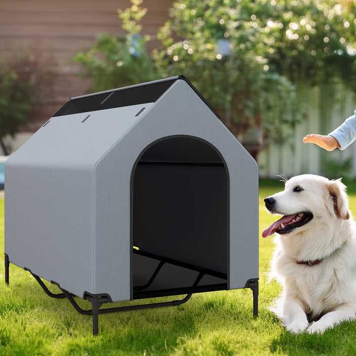 91/110/132cm Elevated Dog House Large Pet House with Ventilated Windows - TidySpaces