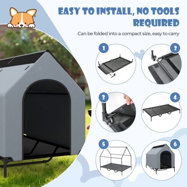 91/110/132cm Elevated Dog House Large Pet House with Ventilated Windows - TidySpaces