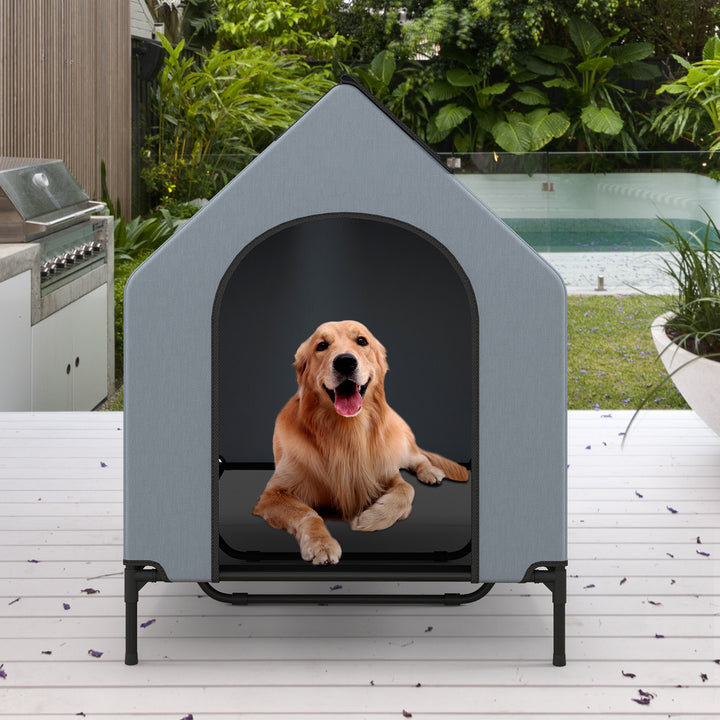 91/110/132cm Elevated Dog House Large Pet House with Ventilated Windows - TidySpaces